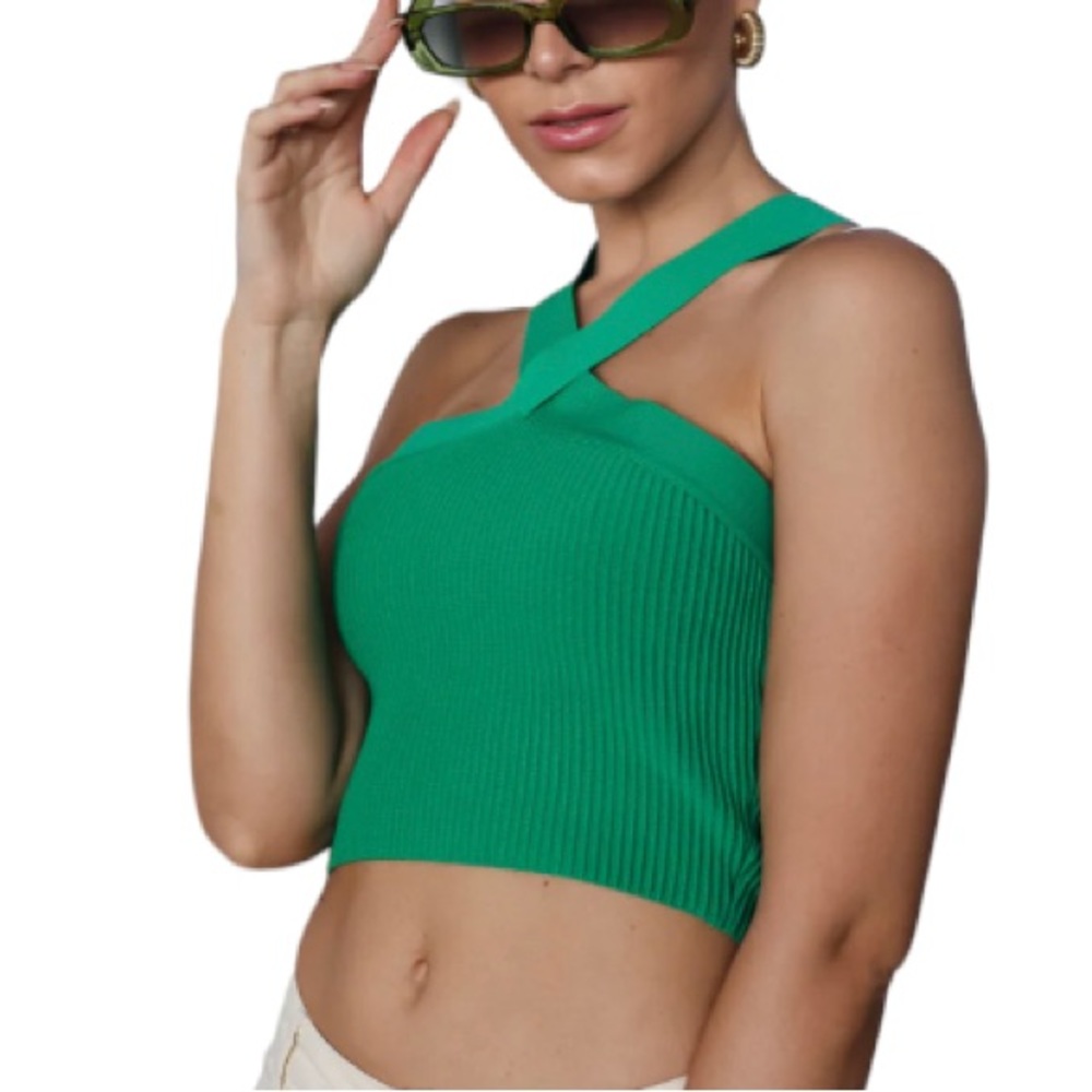NWOT Babaton Sculpt Knit Cross Straps Crop Top Size M